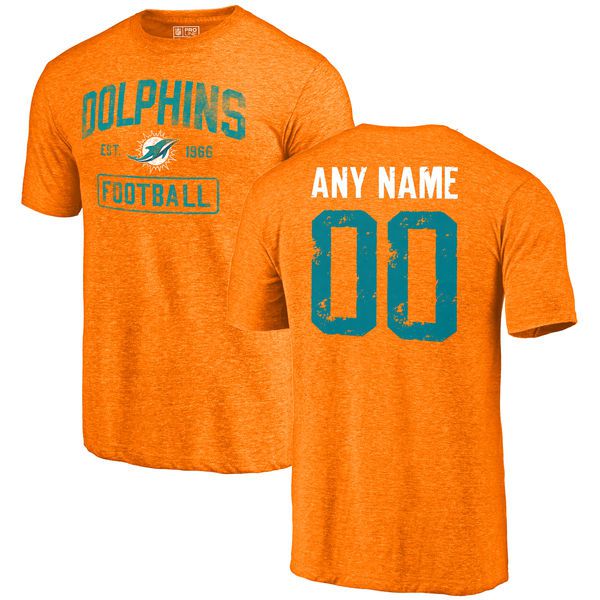 Men Orange Miami Dolphins Distressed Custom Name and Number Tri-Blend Custom NFL T-Shirt->->Sports Accessory